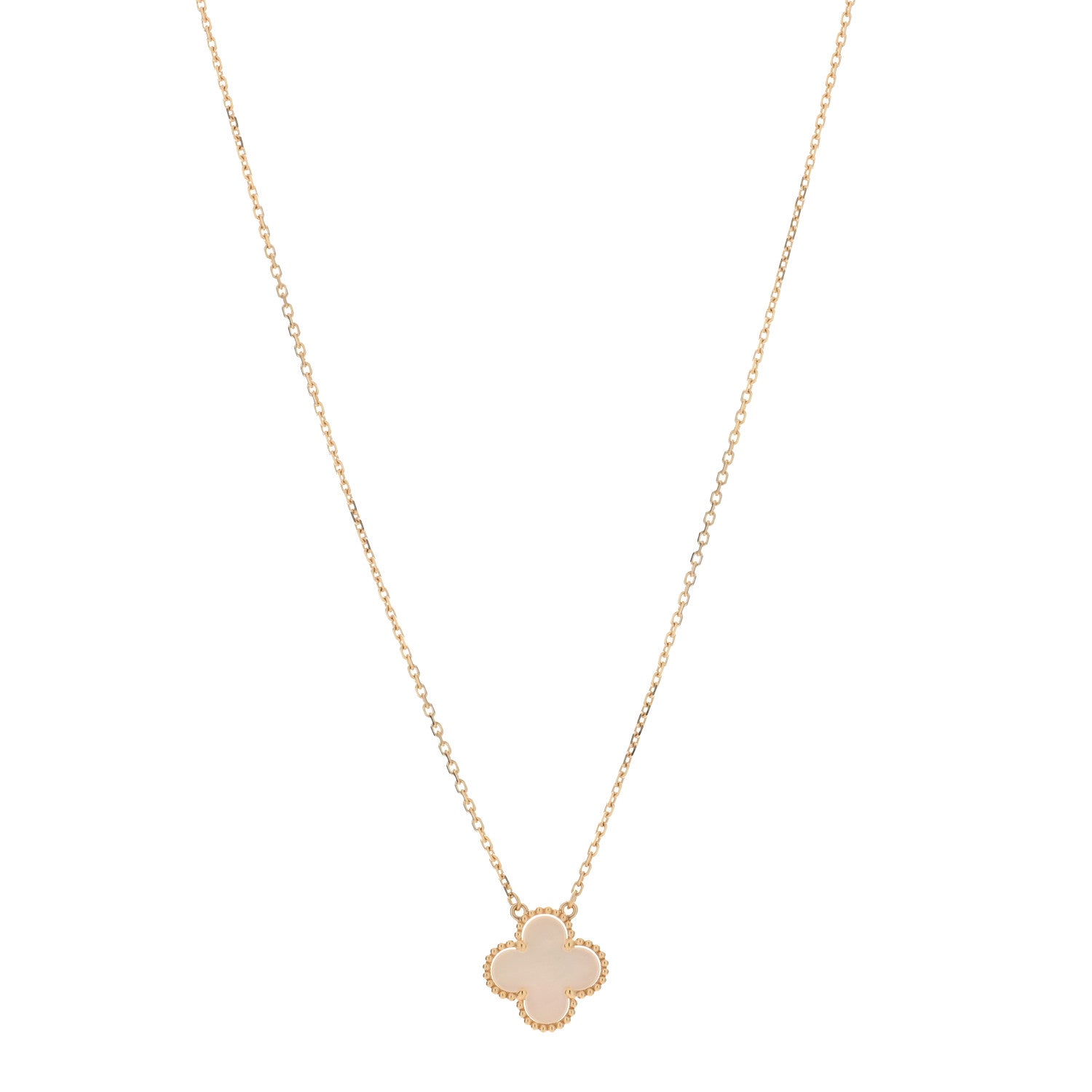 Van Cleef & Arpels 18K Yellow Gold Mother of Pearl Vintage Alhambra Pendant Necklace 1 of 3