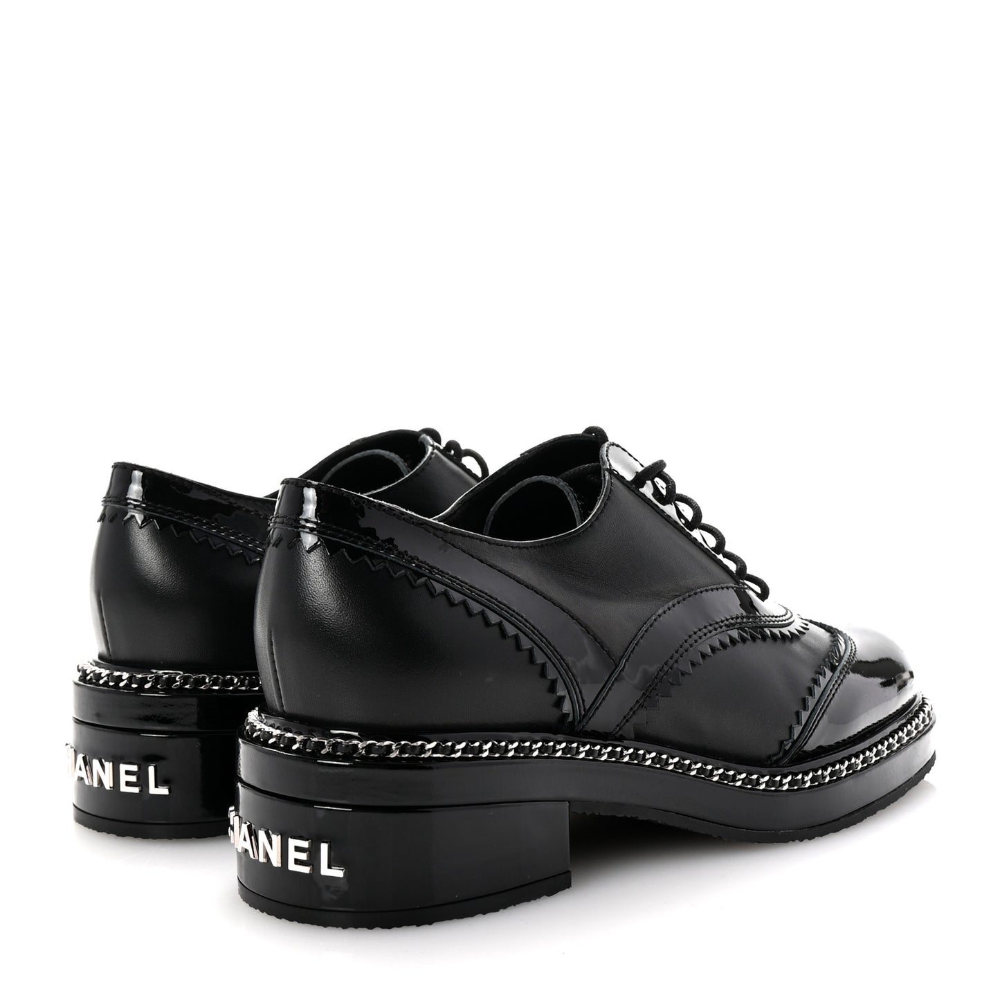 Lambskin Patent Calfskin CC Brogue Lace Up Oxfords 38 Black