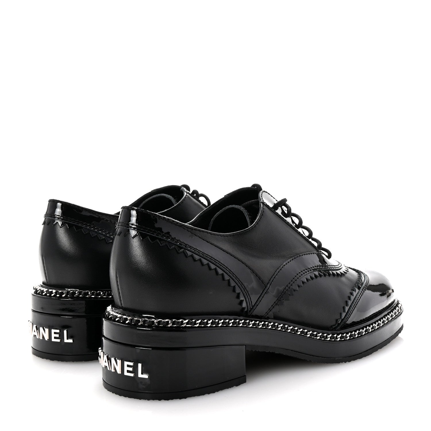 Chanel Lambskin Patent Calfskin CC Brogue Lace Up Oxfords 38 Black 5 of 11