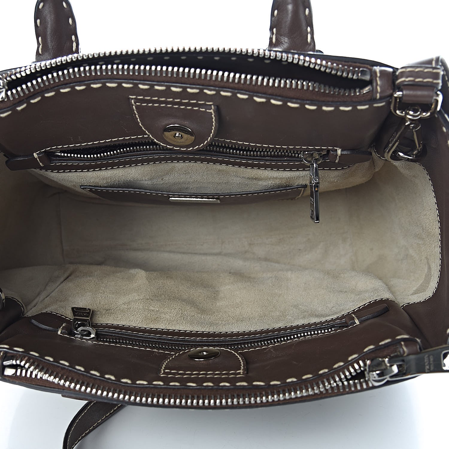 Prada City Calf Small Stitched Twin Pocket Tote Cacao White 5 of 16