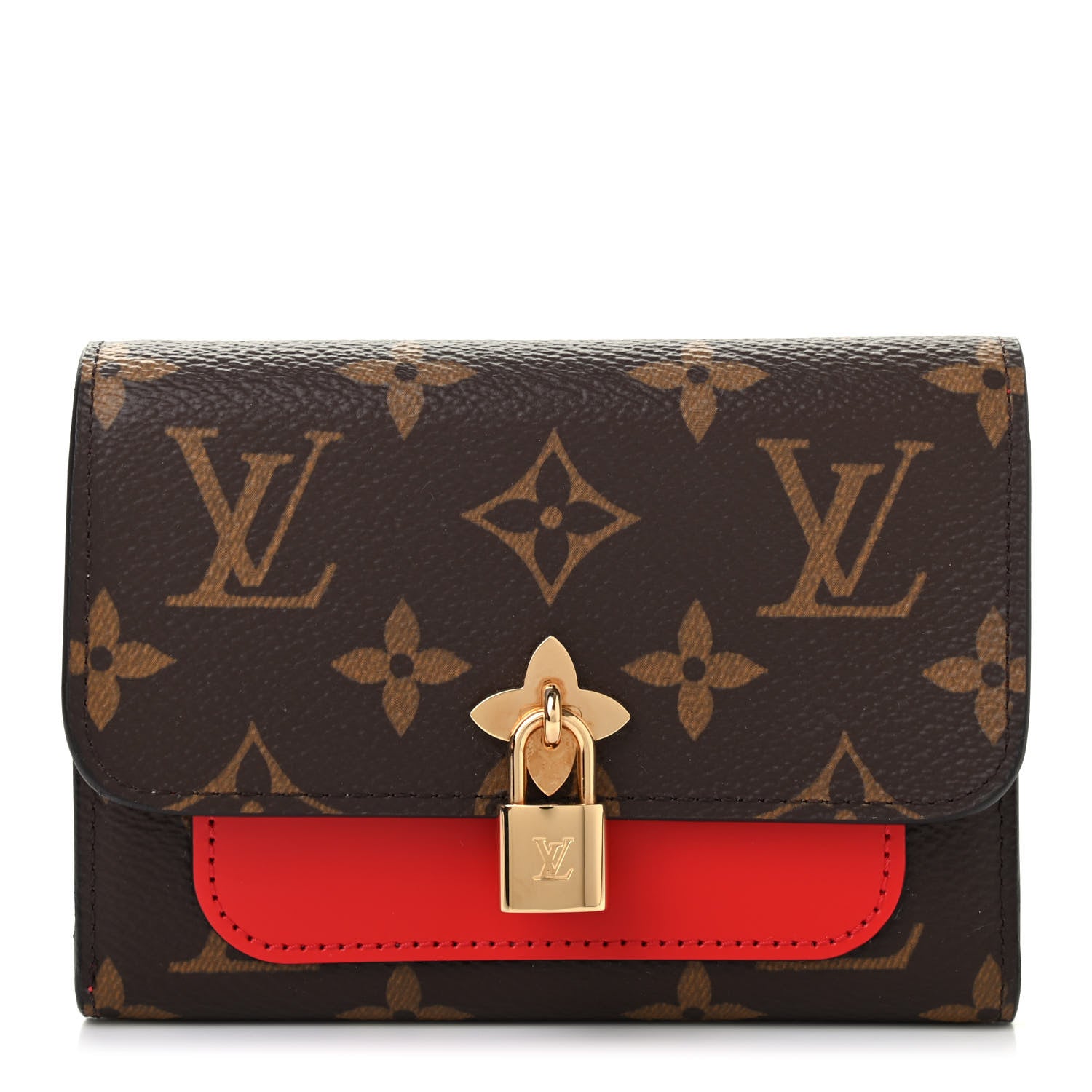 Louis Vuitton Monogram Flower Lock Compact Wallet Coquelicot 1 of 7