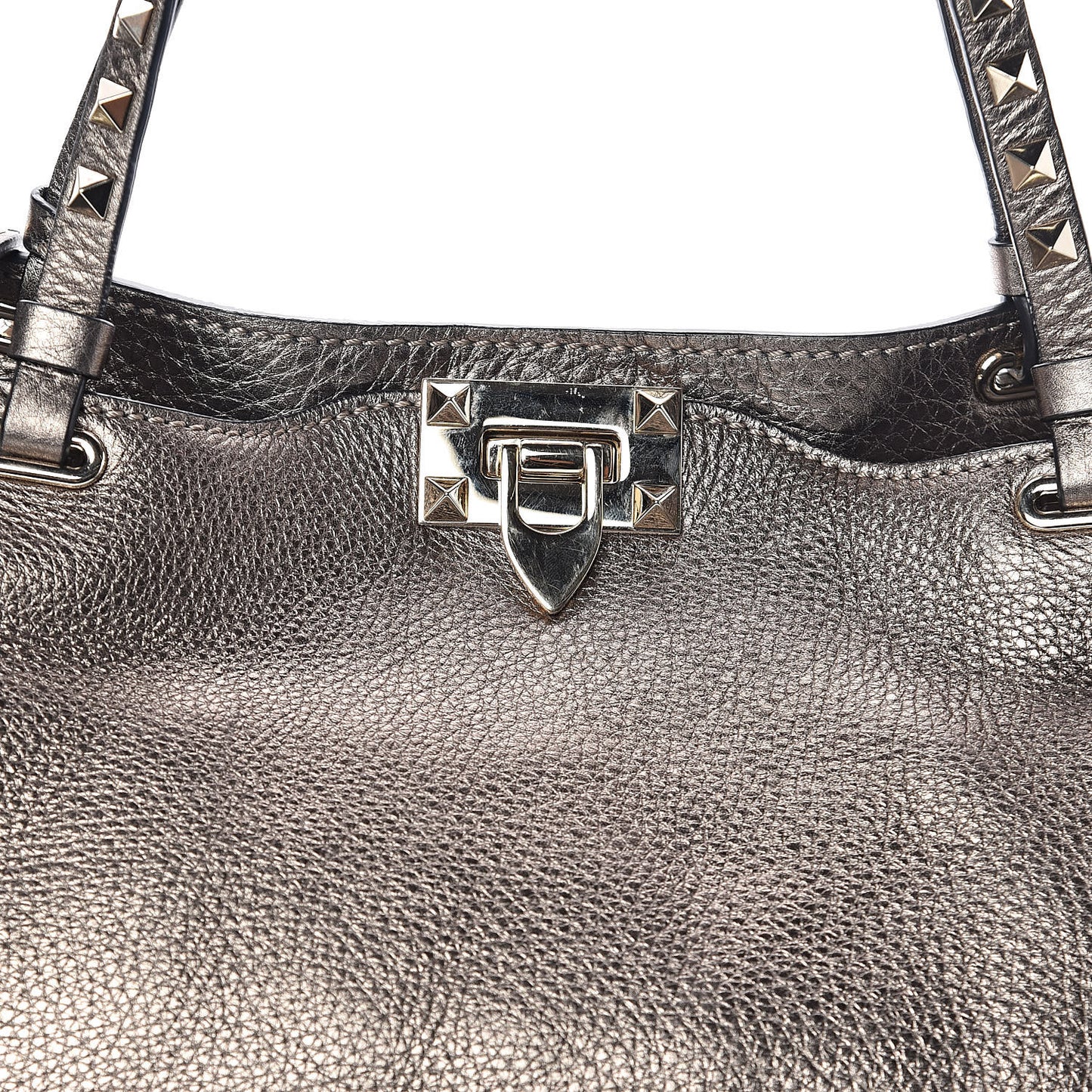 Metallic Alce Printed Calfskin Medium Rockstud Tote Sasso