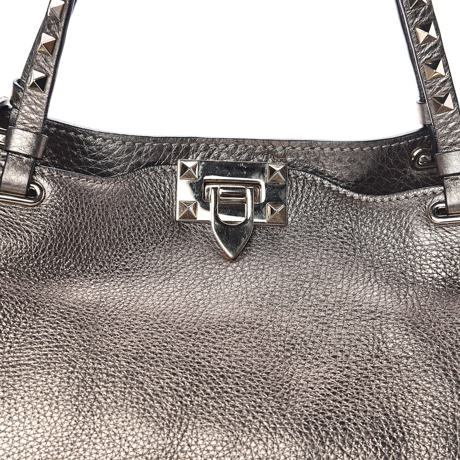 Valentino Garavani Metallic Alce Printed Calfskin Medium Rockstud Tote Sasso 7 of 9