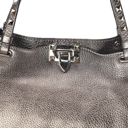 Valentino Garavani Metallic Alce Printed Calfskin Medium Rockstud Tote Sasso 7 of 9