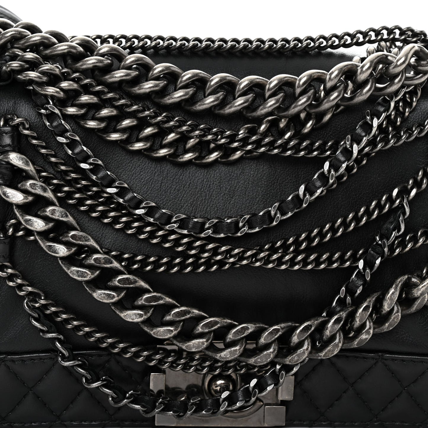 Calfskin Enchained Medium Boy Flap Black