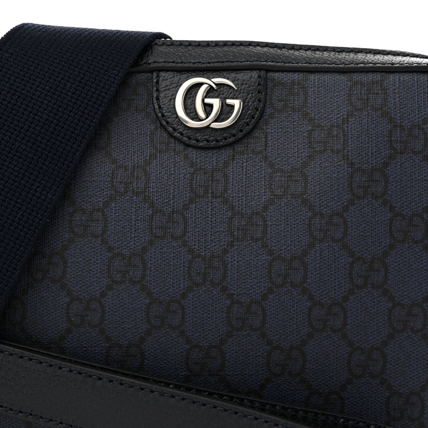 GG Supreme Monogram Textured Dollar Calfskin Web Ophidia Wristlet Shoulder Bag Black Blue