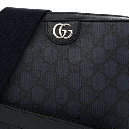 Gucci GG Supreme Monogram Textured Dollar Calfskin Web Ophidia Wristlet Shoulder Bag Black Blue 9 of 12