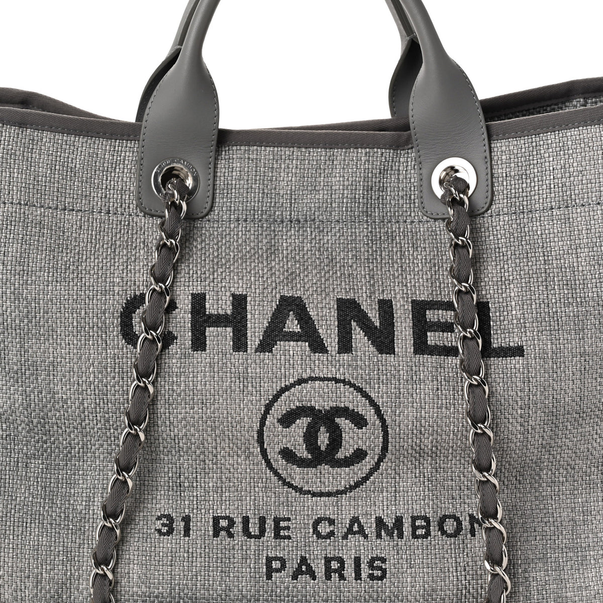 Chanel Woven Straw Raffia Large Deauville Tote Grey 8 of 10