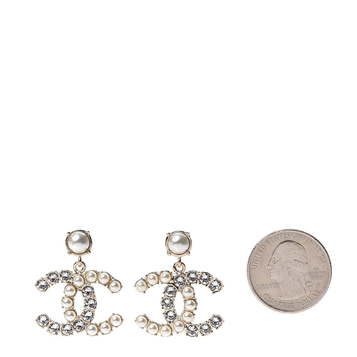 Crystal Pearl Dazzling Domino CC Drop Earrings Gold