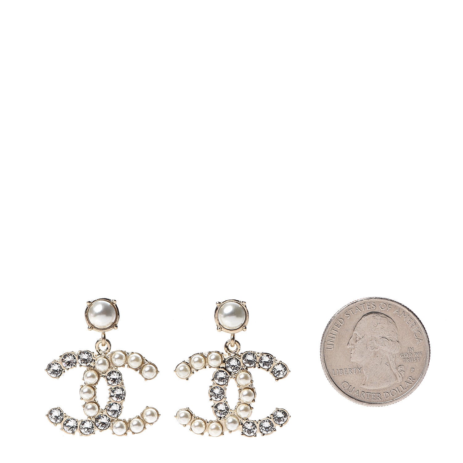 Chanel Crystal Pearl Dazzling Domino CC Drop Earrings Gold 2 of 5