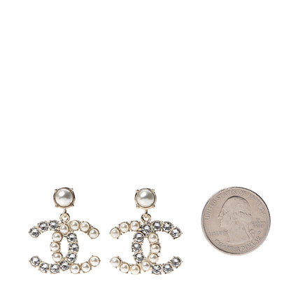Chanel Crystal Pearl Dazzling Domino CC Drop Earrings Gold 2 of 5
