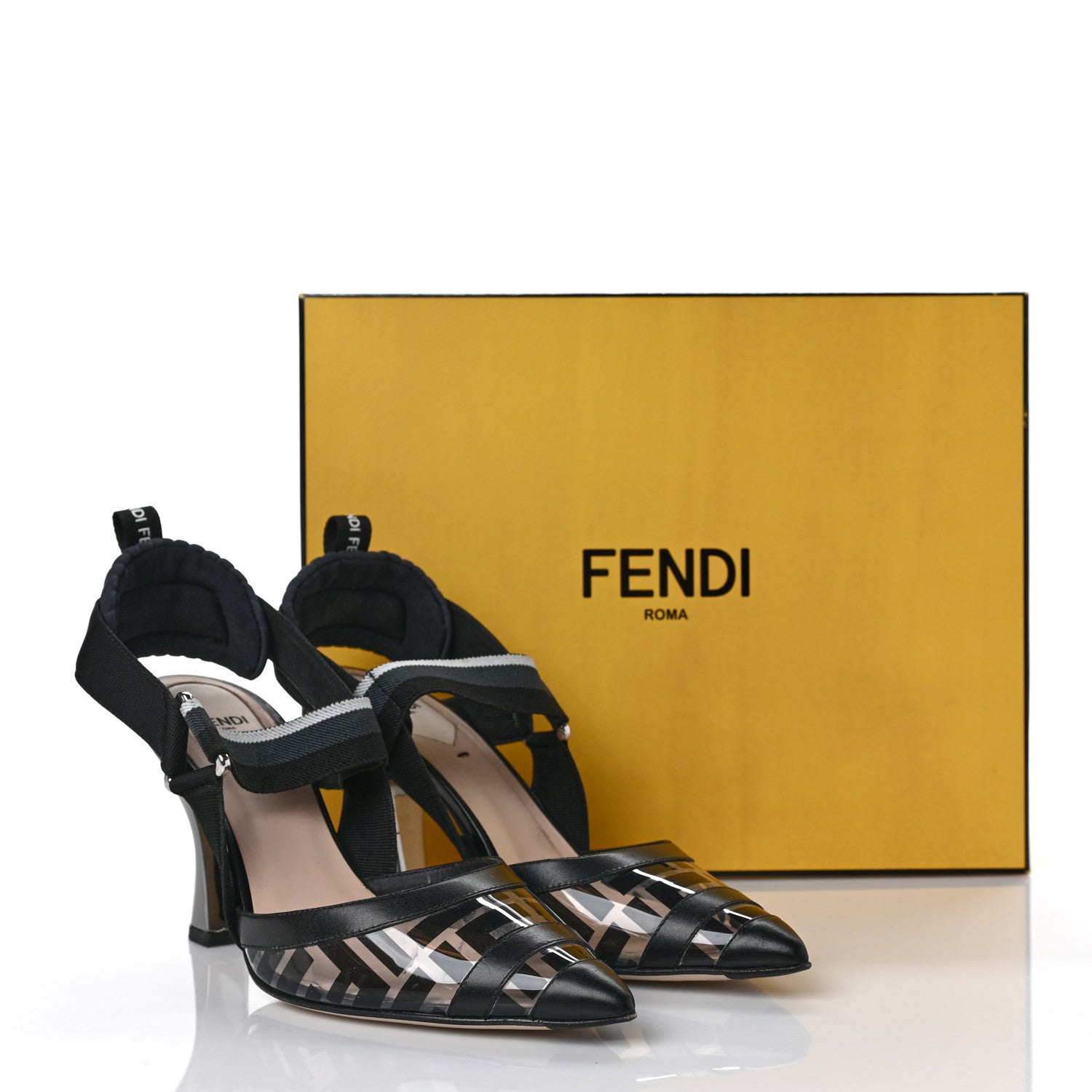 Fendi PVC Vitello FF Colibri 85mm Slingback Pumps 38.5 Transparent Black 11 of 11