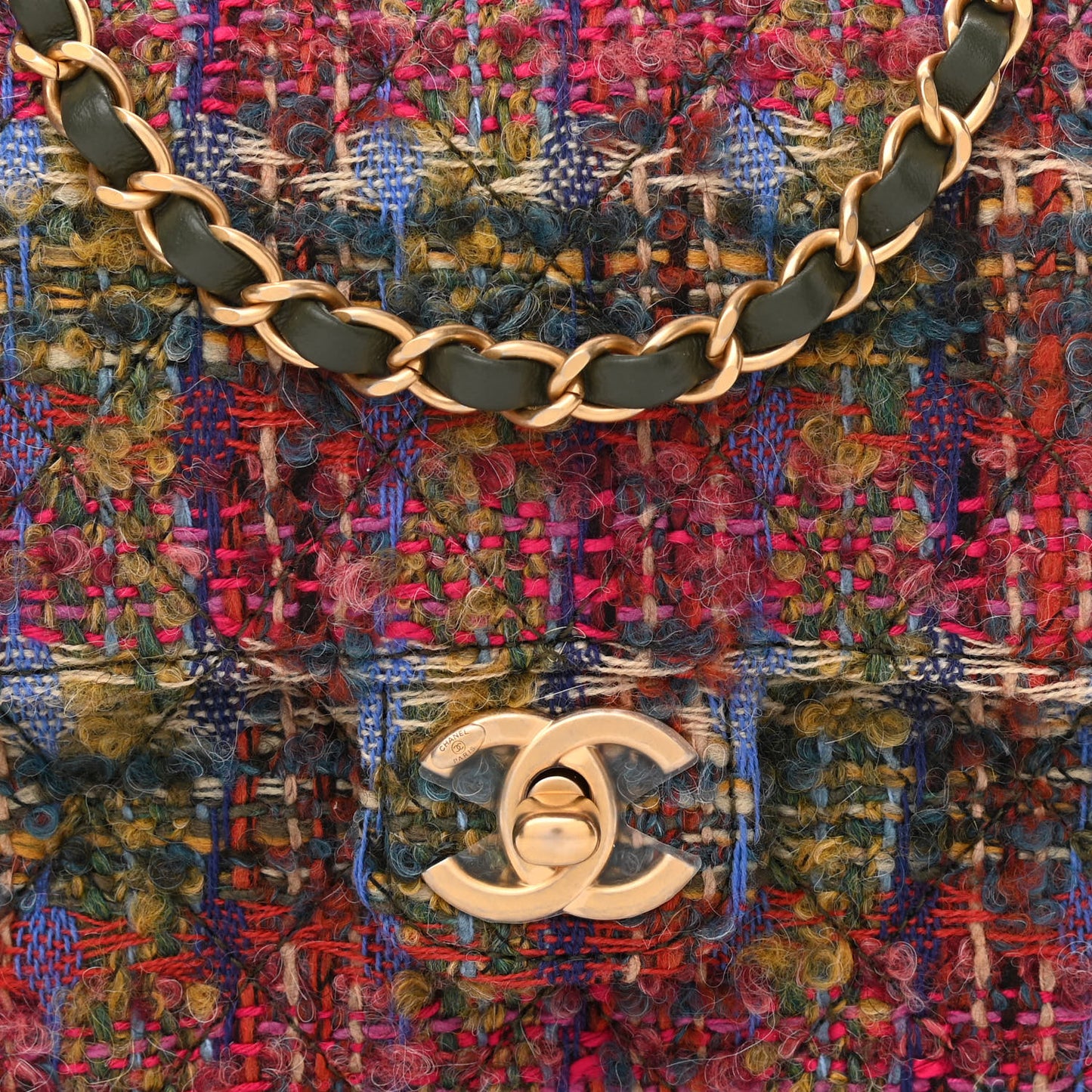 Tweed Quilted Mini Square Flap Multicolor