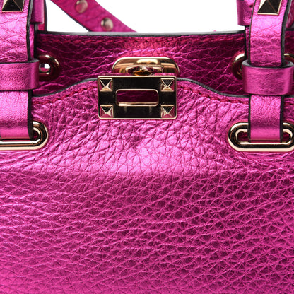 Valentino Garavani Metallic Pebbled Calfskin Micro Rockstud Tote Peony 13 of 14