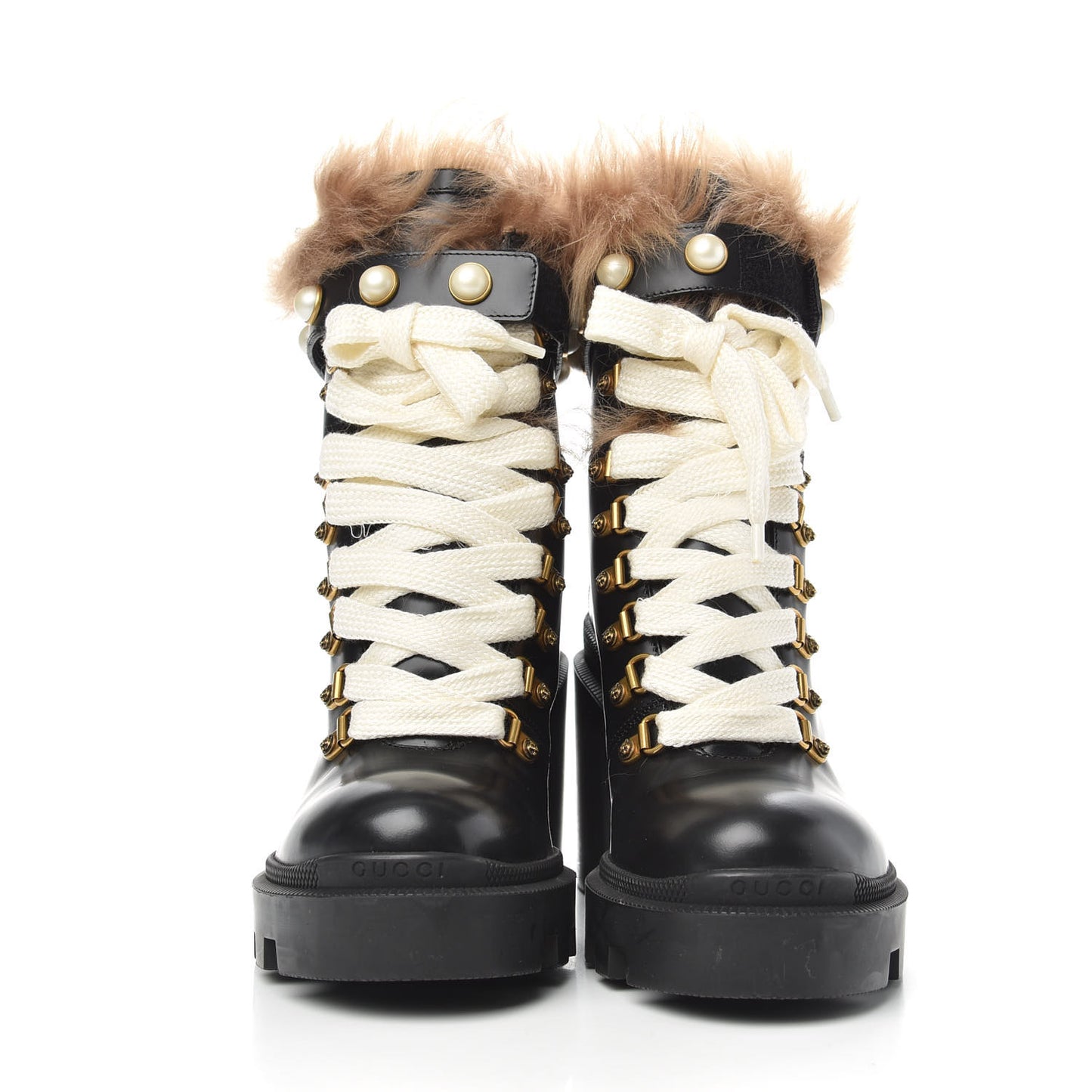 Magnum Calfskin Fur Pearl Lace Up Combat Ankle Boots 37 Black Naturale