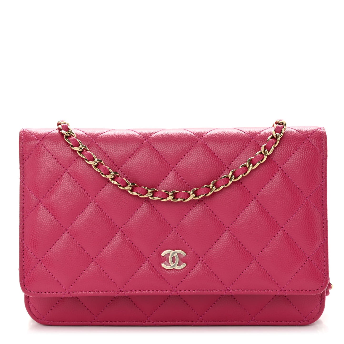 Caviar Quilted Wallet on Chain WOC Fuchsia