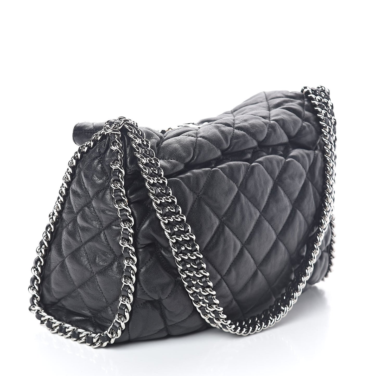 Washed Lambskin Chain Around Hobo Black