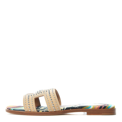 Hermes Suede Goatskin Studded Oran Sandals 36 Nude 1 of 7