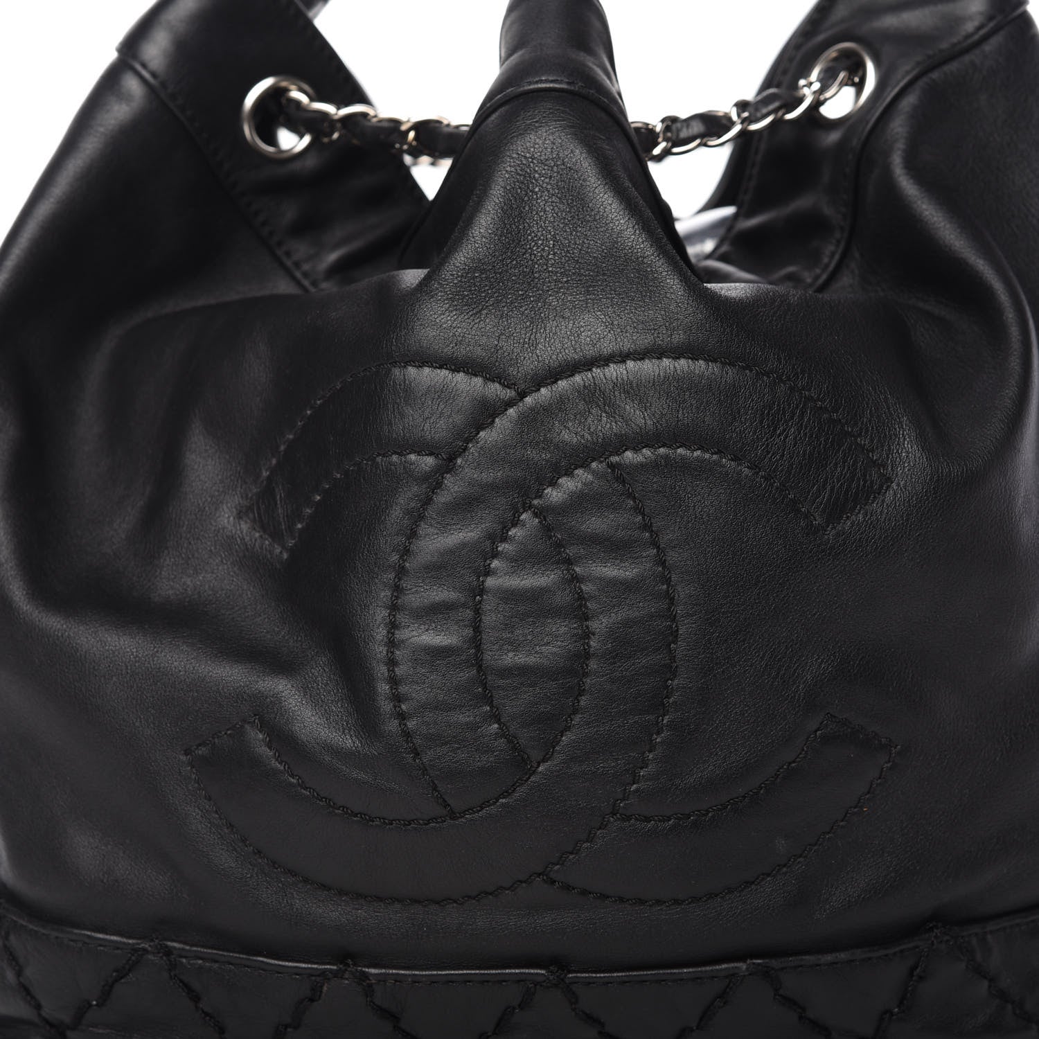 Chanel Calfskin Drawstring CC Bucket Bag Black 10 of 11