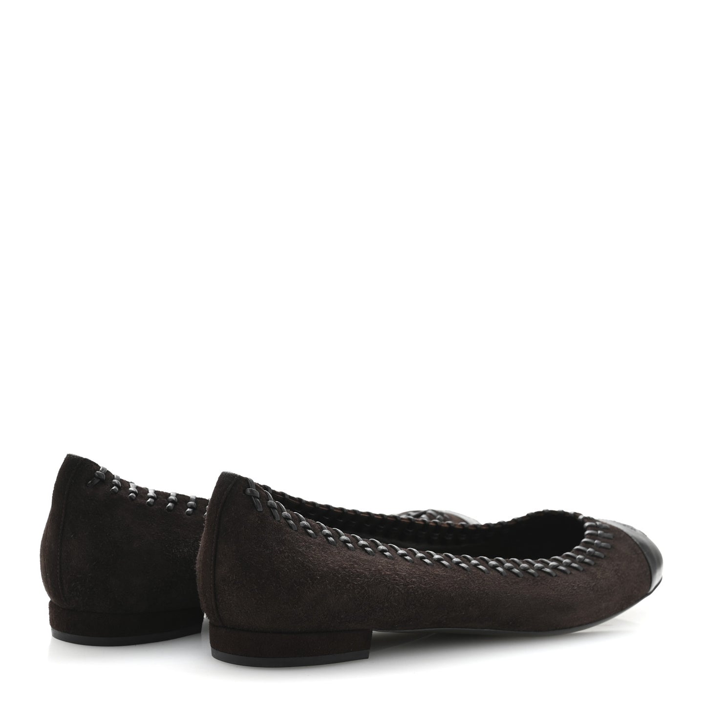 Suede Lambskin CC Cap Toe Stitched Flats 40 Brown