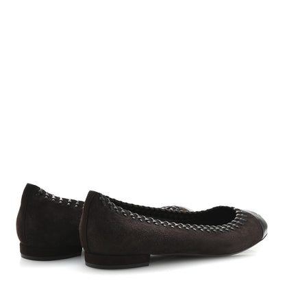 Chanel Suede Lambskin CC Cap Toe Stitched Flats 40 Brown 5 of 9
