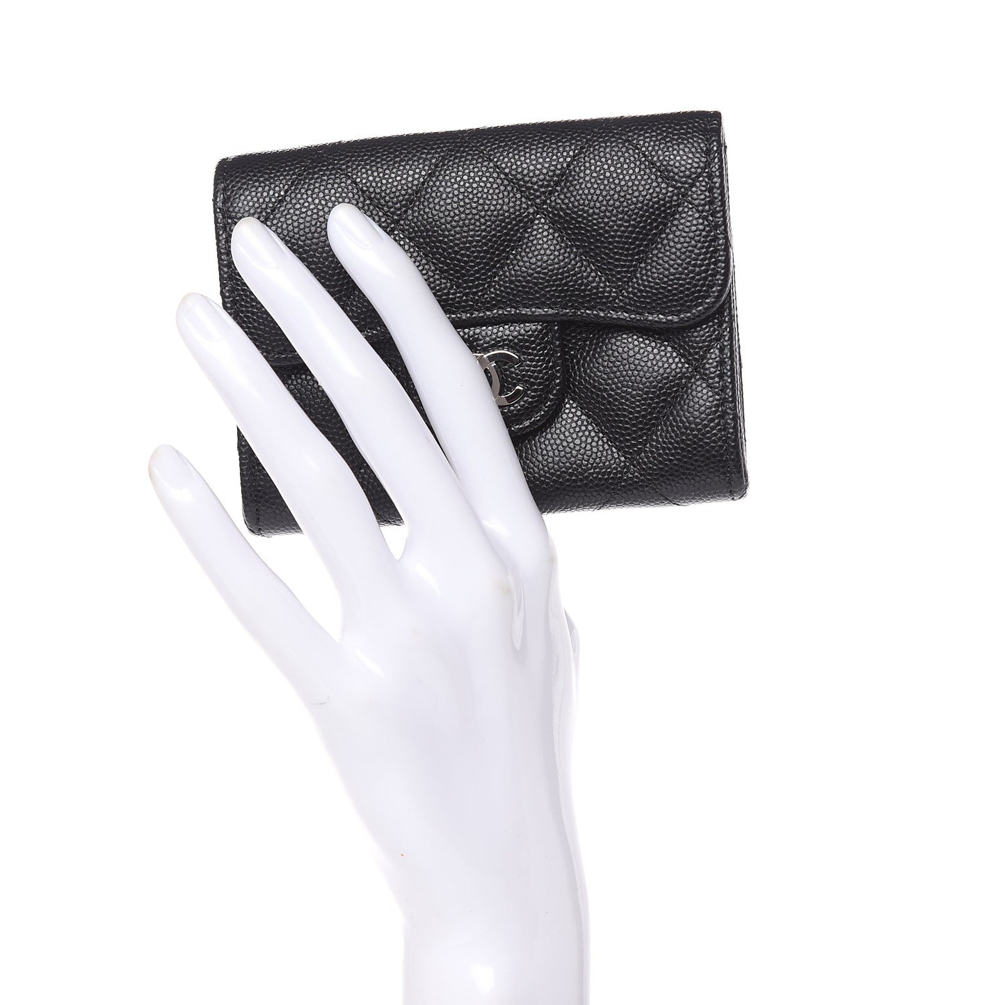 Caviar Quilted Flap Card Holder Wallet Black