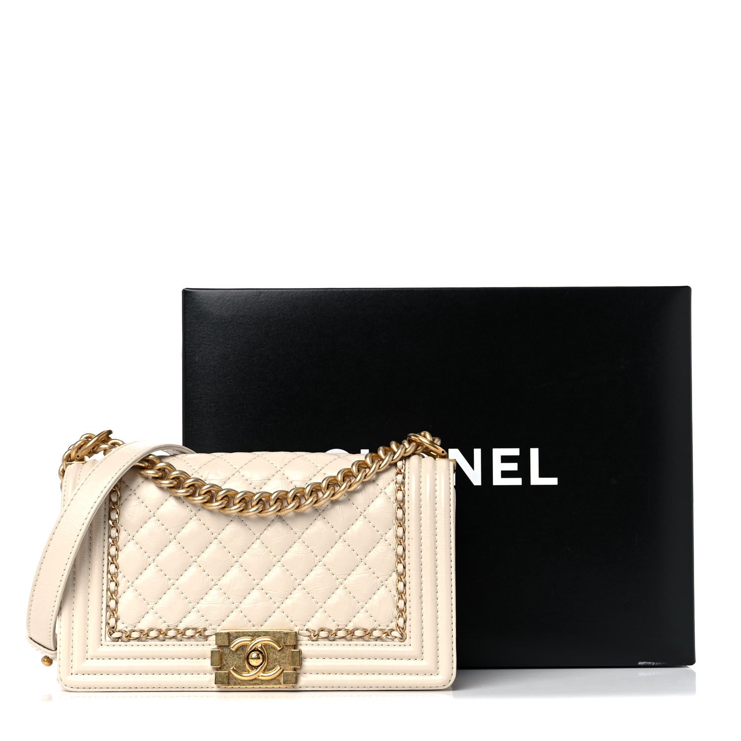 Chanel Aged Calfskin Quilted Medium Jacket Boy Flap White 13 of 13