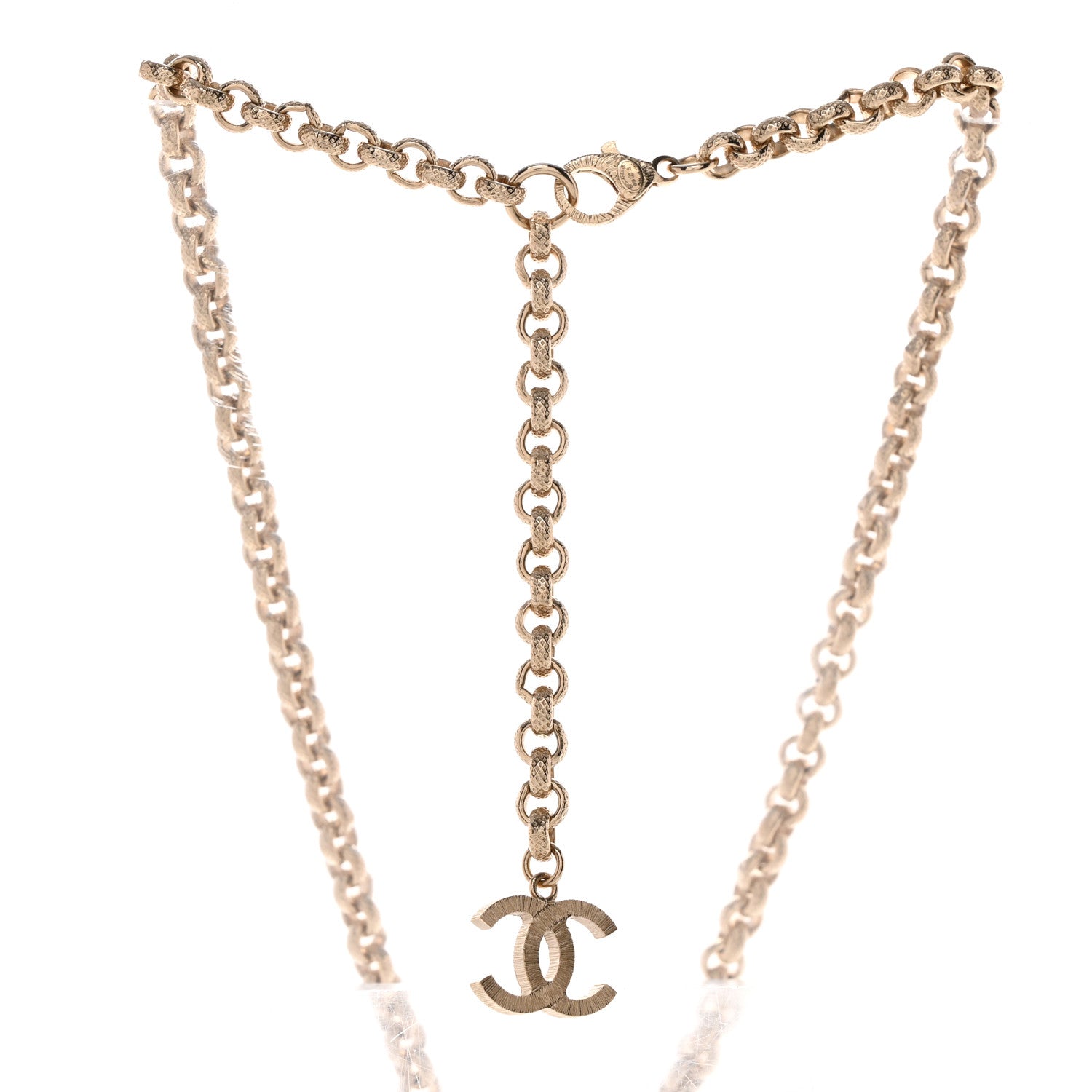 Chanel Metal Crystal Cha-Nel Logo Necklace Gold 4 of 5
