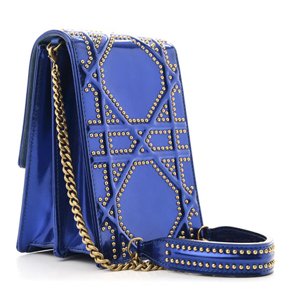 Christian Dior Metallic Calfskin Studded Vertical Diorama Blue 3 of 14