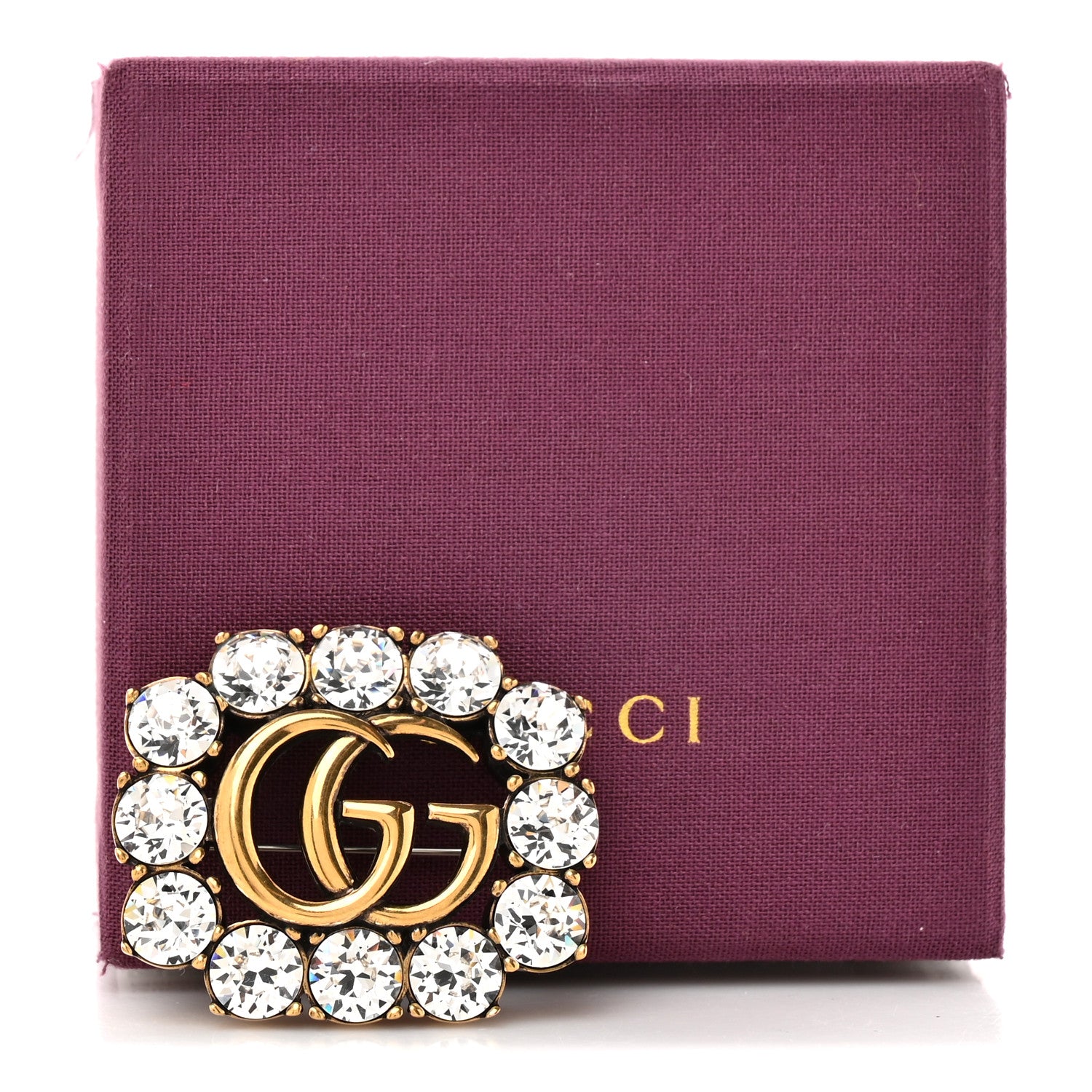Gucci Metal Crystal Double G Brooch Aged Gold 4 of 4