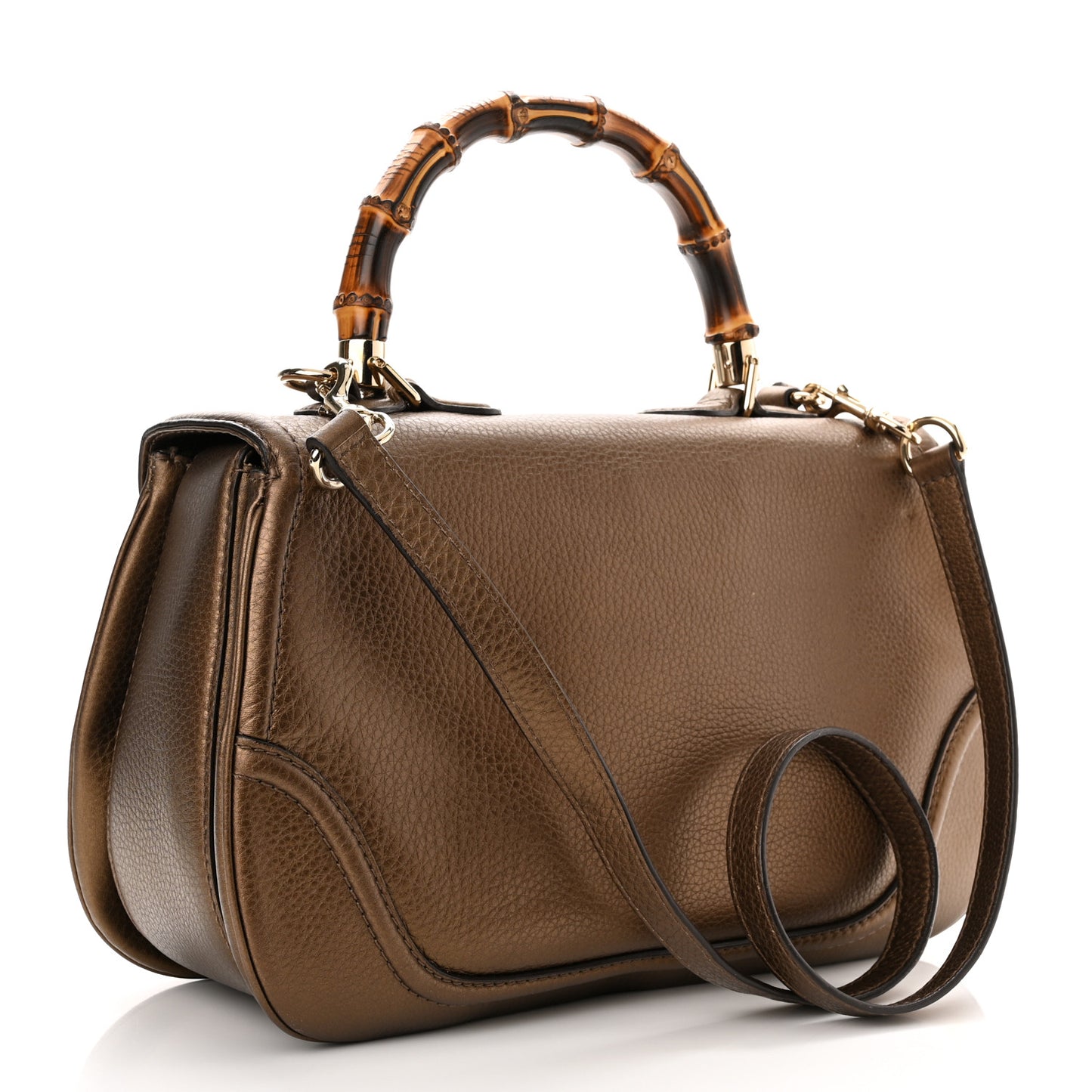Metallic Calfskin Large New Bamboo Top Handle Bag Bronze