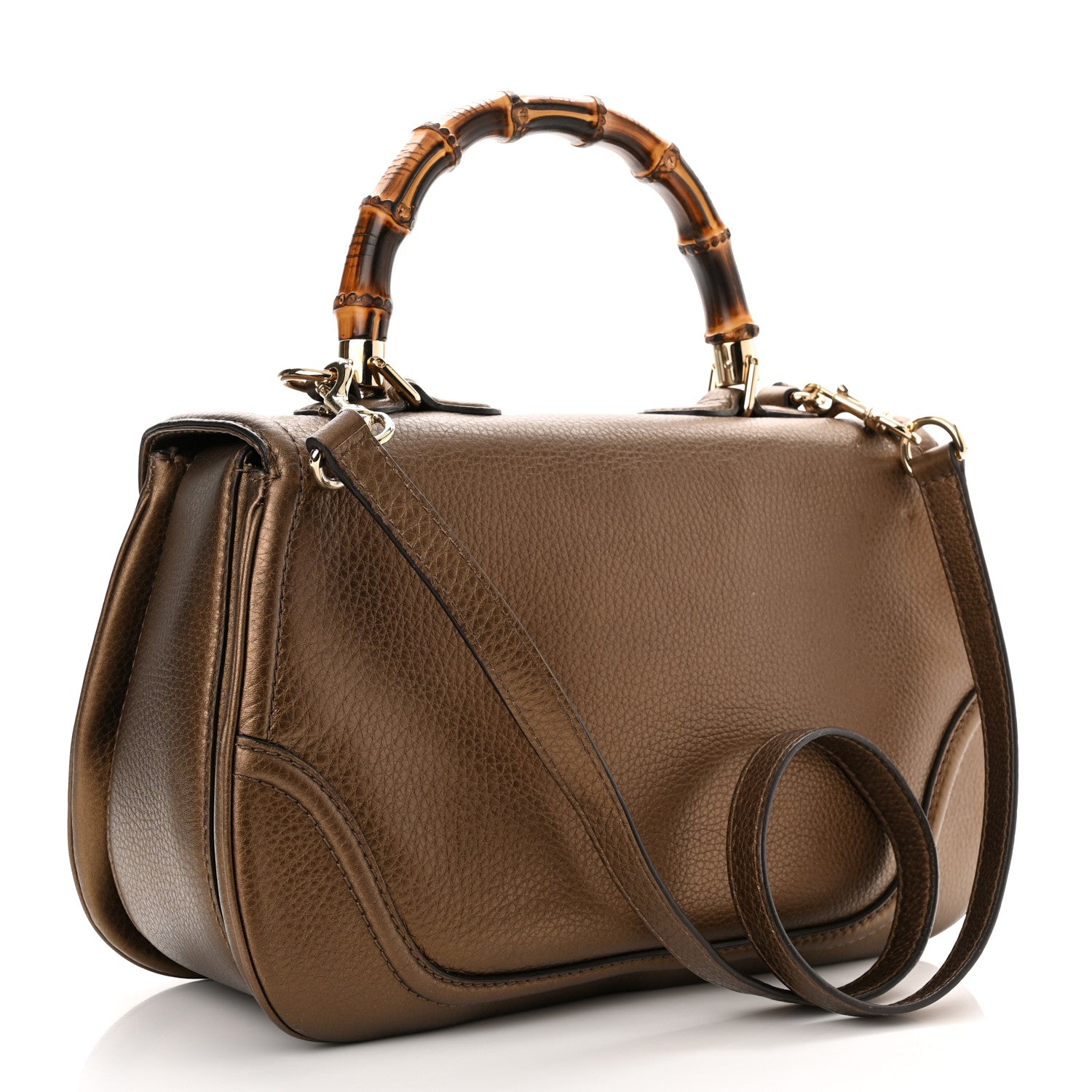 Gucci Metallic Calfskin Large New Bamboo Top Handle Bag Bronze 2 of 10