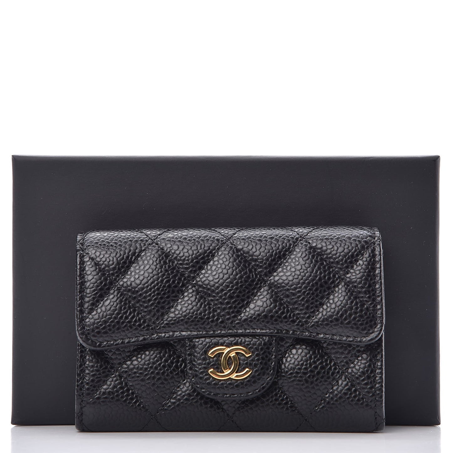 Caviar Quilted Flap Card Holder Black