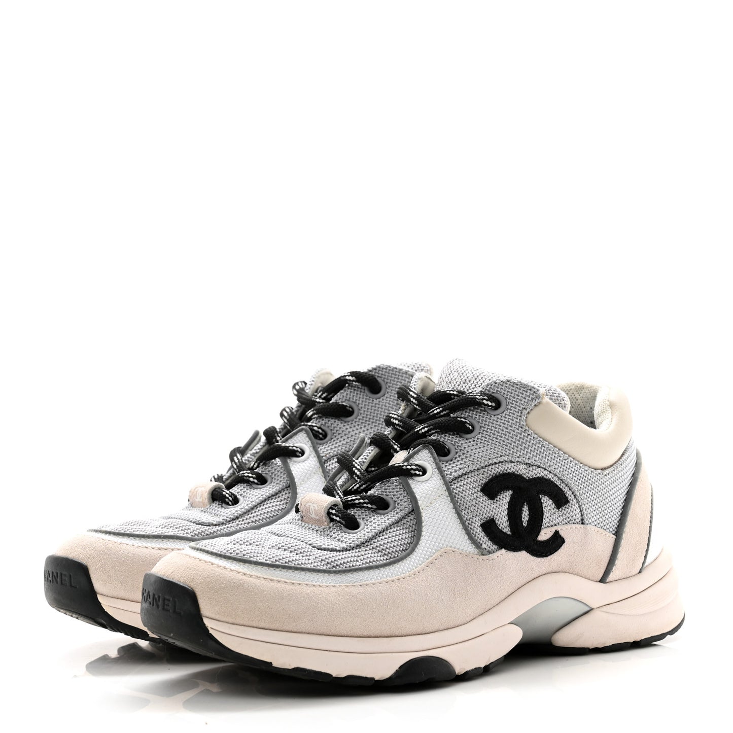 Nylon Calfskin Suede Womens CC Sneakers 36 Grey White