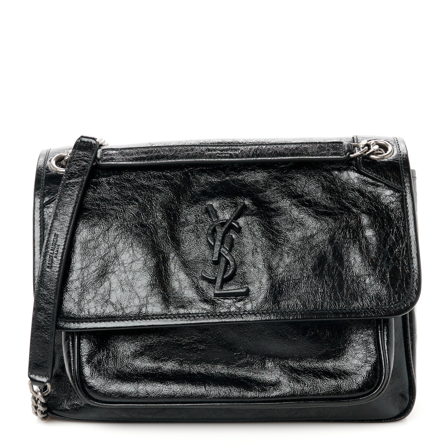 Saint Laurent Crinkled Calfskin Monogram Medium Niki Chain Satchel Black 1 of 11