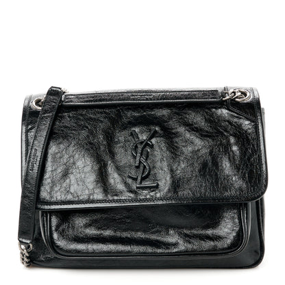 Saint Laurent Crinkled Calfskin Monogram Medium Niki Chain Satchel Black 1 of 11