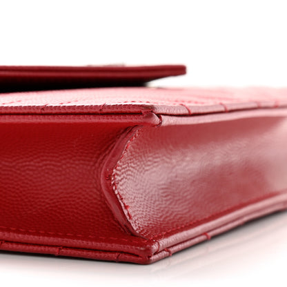 Saint Laurent Grain De Poudre Matelasse Chevron Monogram Envelope Chain Wallet Rouge Eros 9 of 11