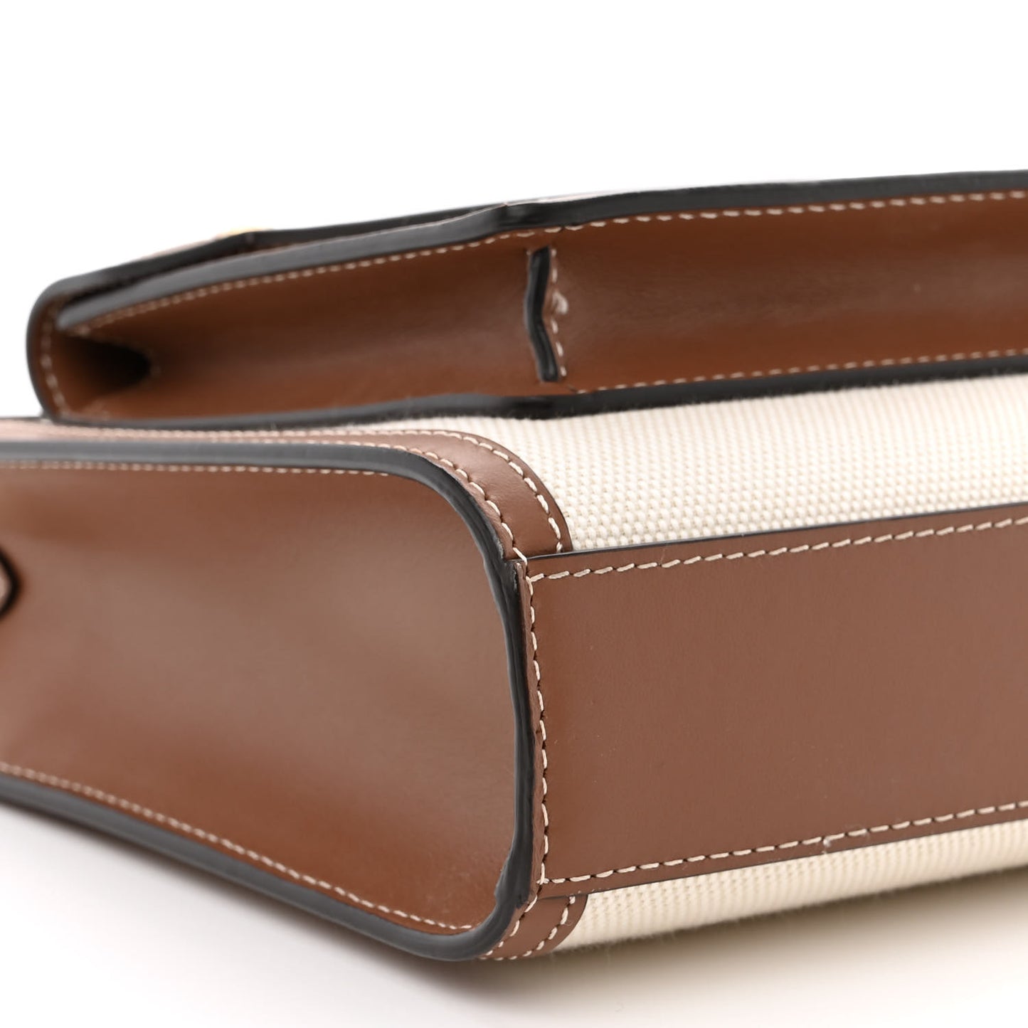 Canvas Smooth Calfskin Two Tone Mini Pocket Bag Natural Malt Brown