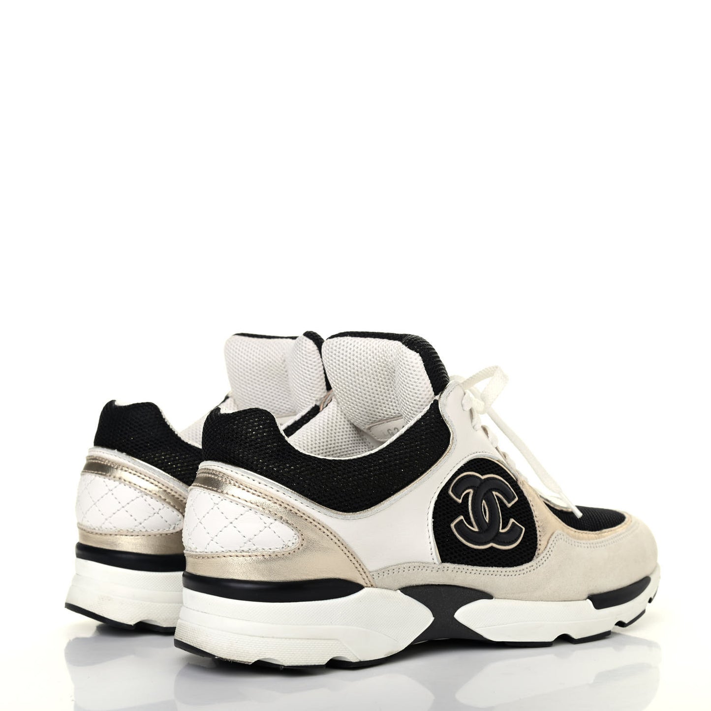 Suede Calfskin Womens CC Sneakers 38 Black White