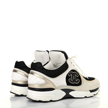 Chanel Suede Calfskin Womens CC Sneakers 38 Black White 3 of 4