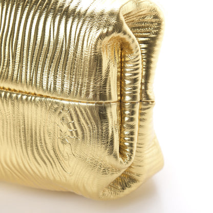 Bottega Veneta Metallic Bark Calfskin Embossed The Pouch Oversized Clutch Oro 9 of 9