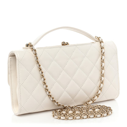 Chanel Shiny Calfskin Quilted Flap Phone Holder With Chain White 3 of 9