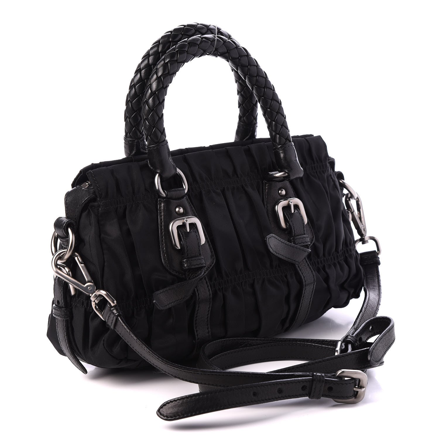 Prada Tessuto Nylon Nappa Braided Gaufre Shopping Satchel Black 2 of 8