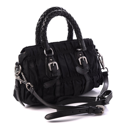 Prada Tessuto Nylon Nappa Braided Gaufre Shopping Satchel Black 2 of 8