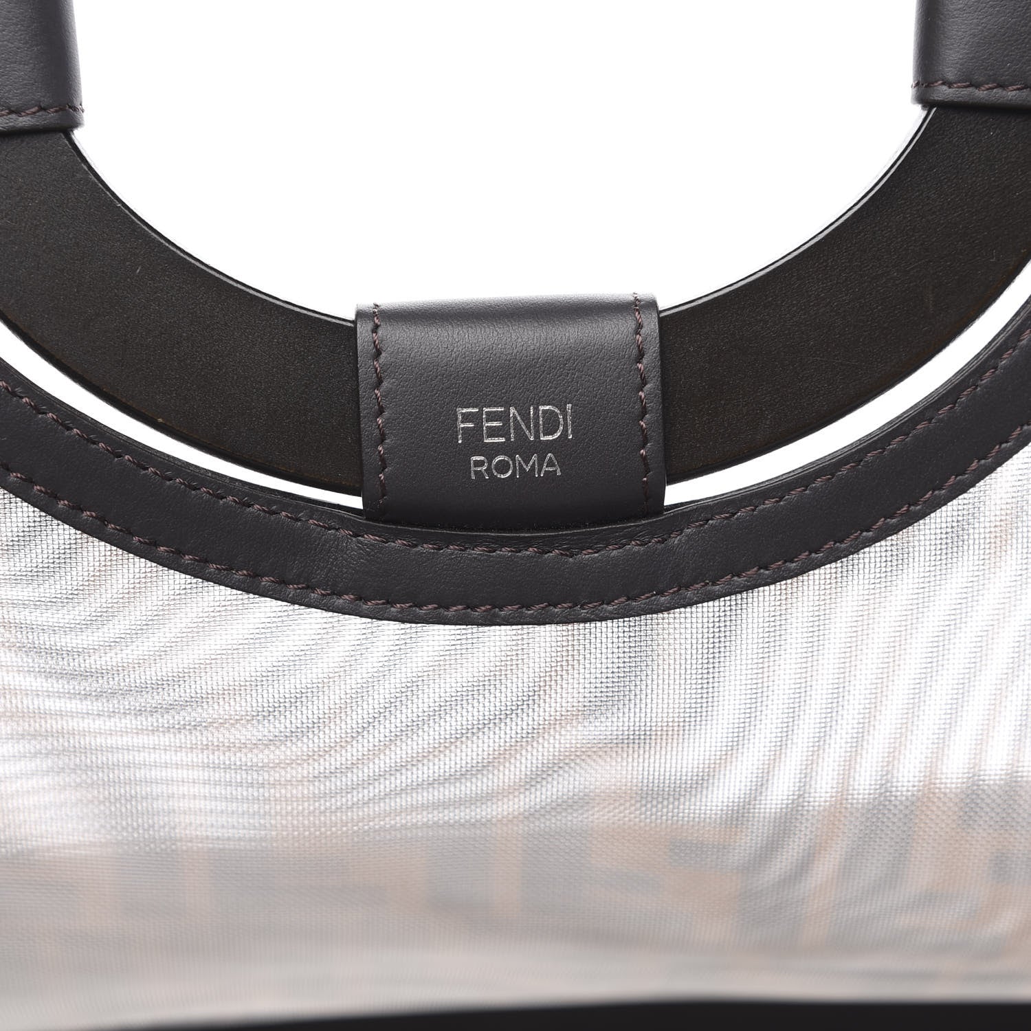 Fendi Mesh Vitello Century Cuoio FF 1974 Large Runaway Shopper Tote Marrone Black Ebano 6 of 10