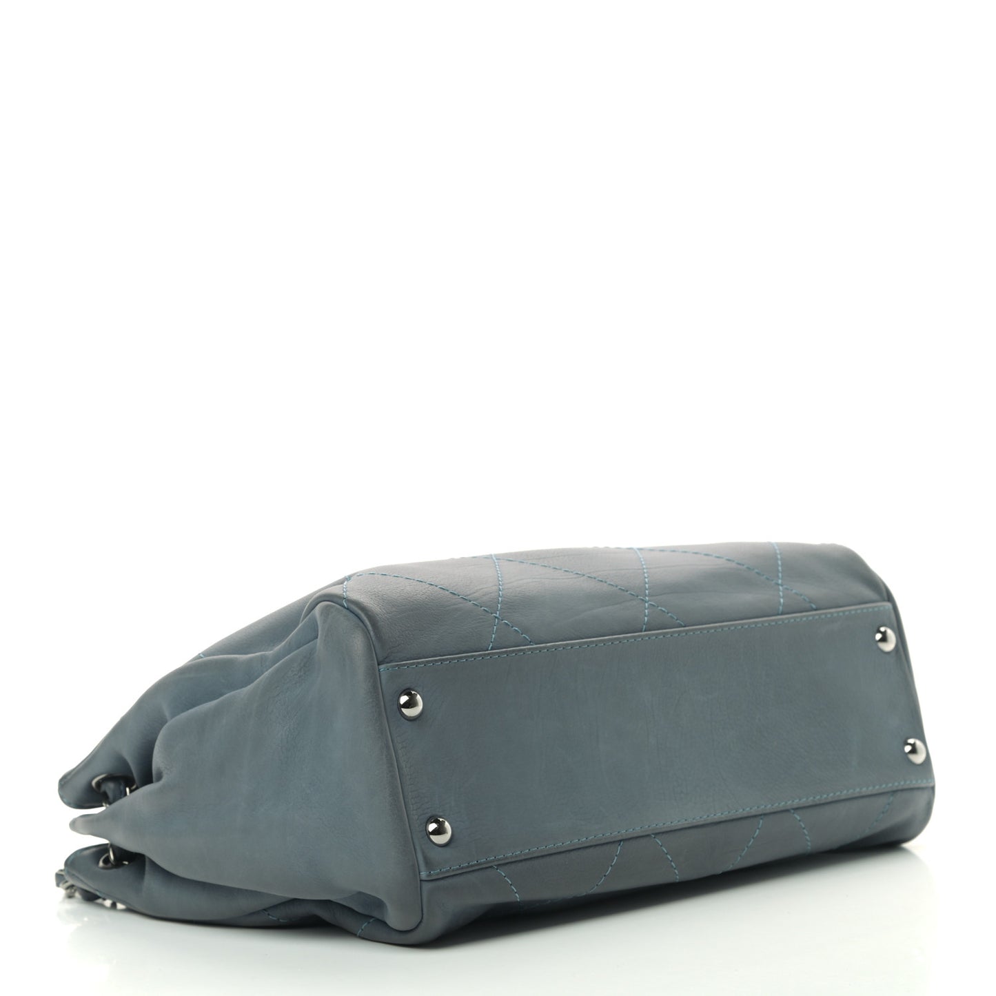 Washed Calfskin Quilted Hamptons Flap Bag Blue