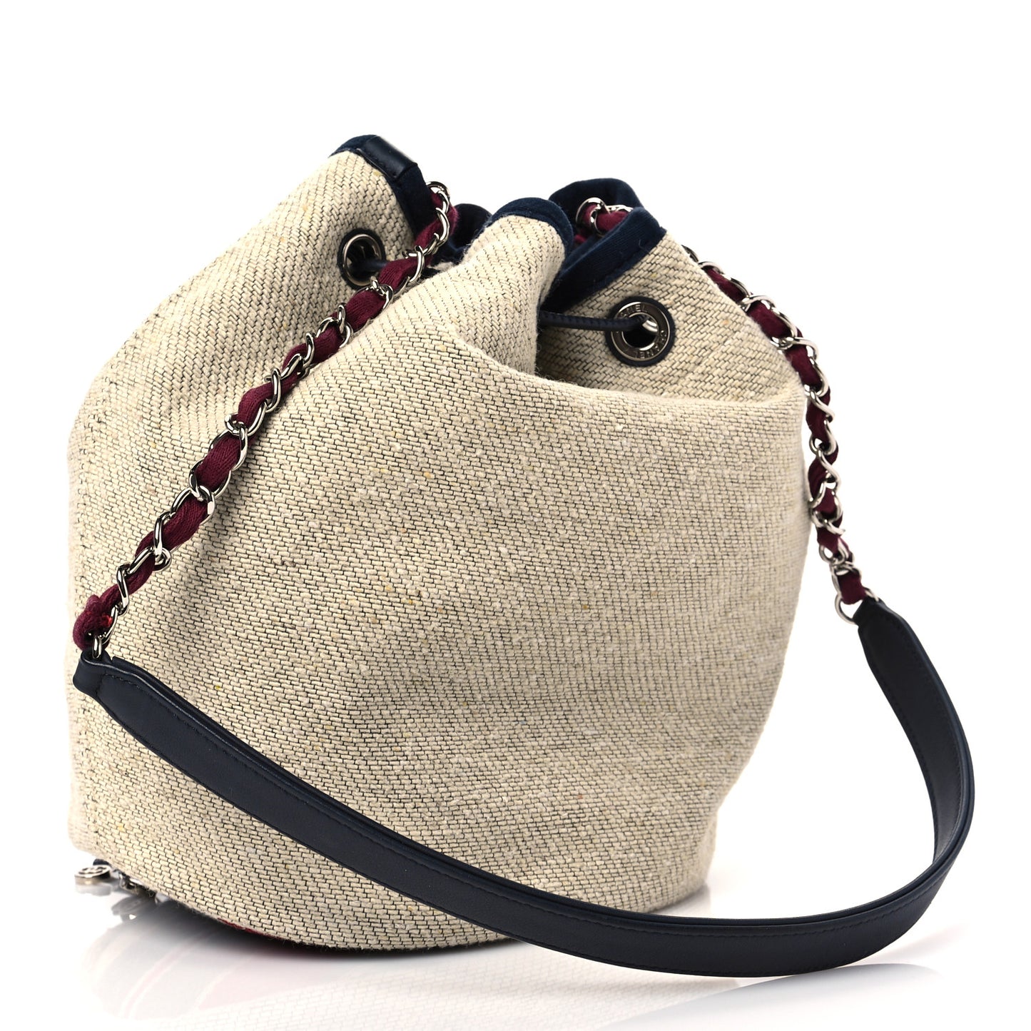 Striped Canvas Deauville Drawstring Bag Beige