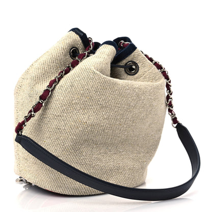 Chanel Striped Canvas Deauville Drawstring Bag Beige 3 of 7