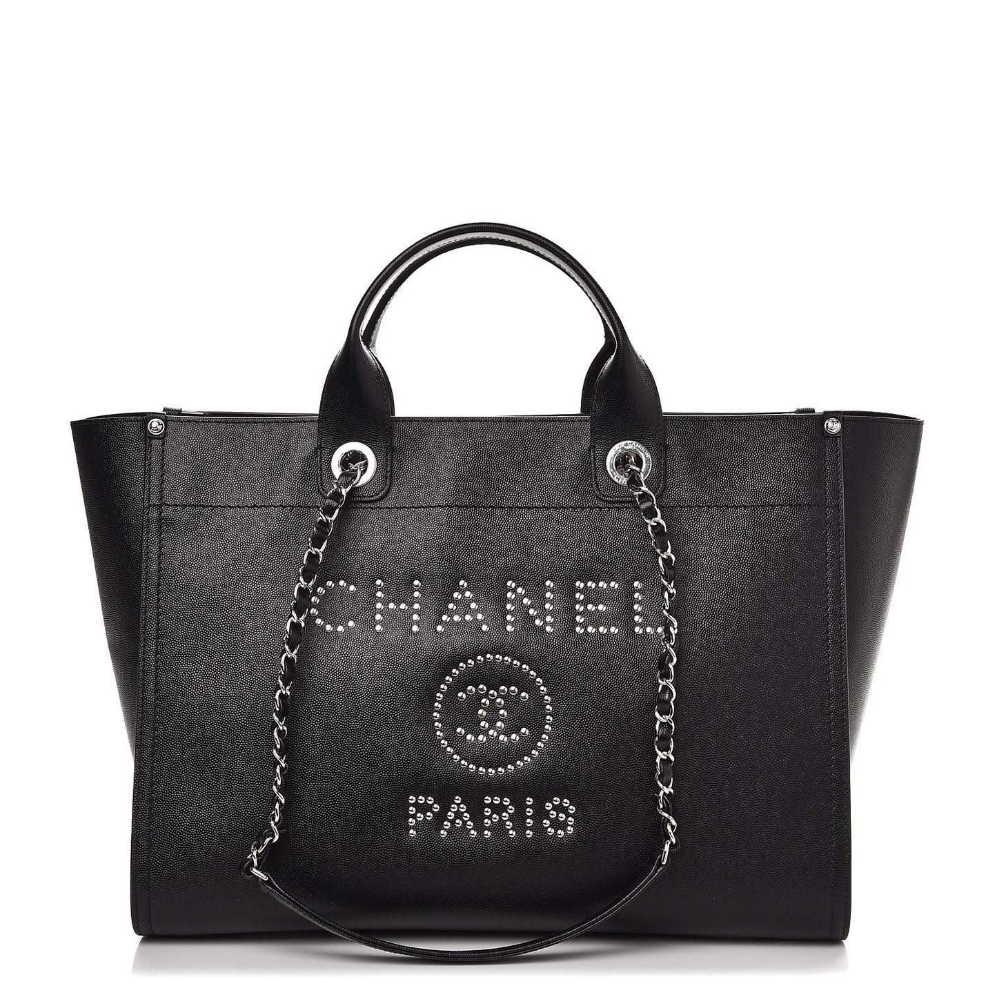 Caviar Medium Studded Deauville Tote Black