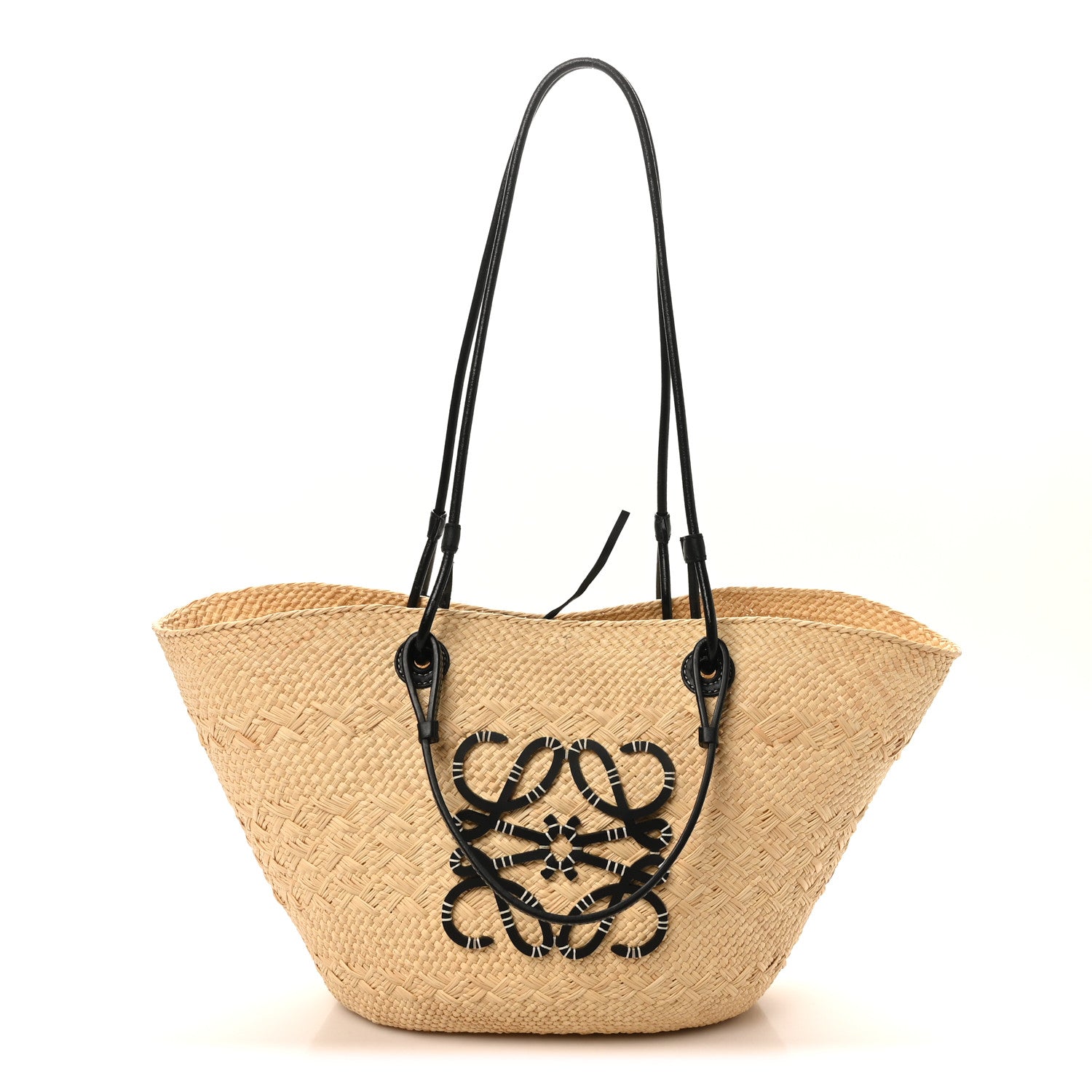 Loewe Calfskin Raffia Paulas Ibiza Medium Anagram Basket Tote Bag Natural Black 1 of 9